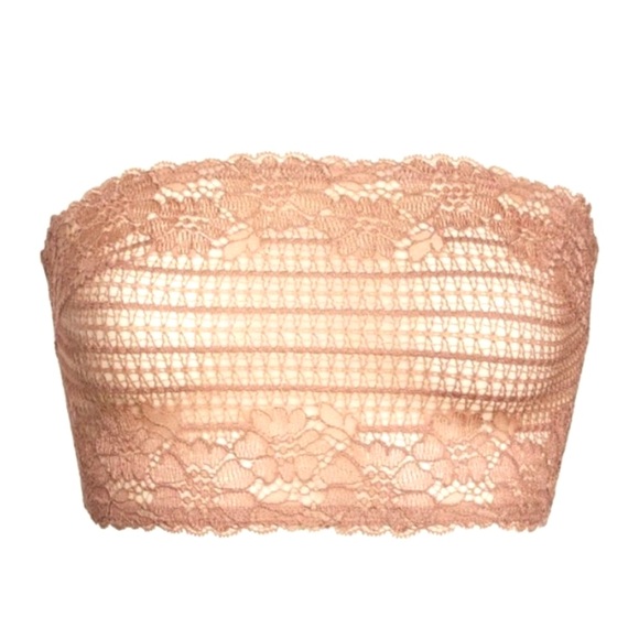 FREE PEOPLE INTIMATELY LACE BANDEAU BRA SCALLOP DETAIL BRALETTE IN ANTIQUE ROSE - Picture 1 of 10